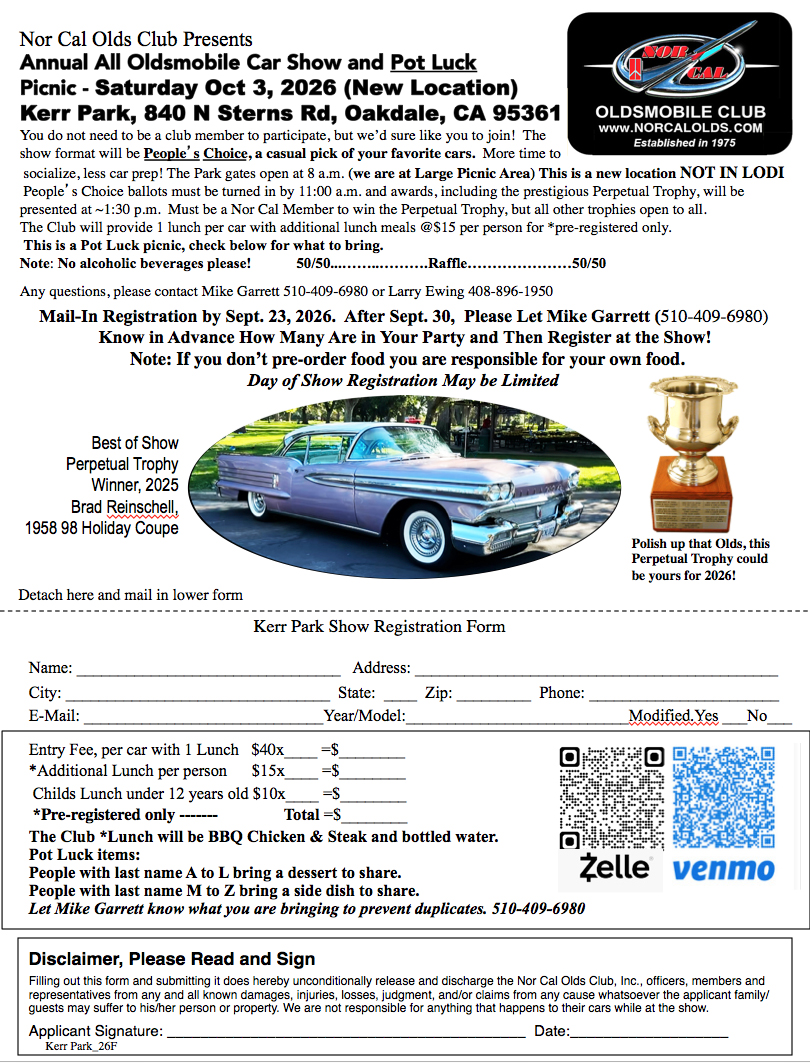 All Oldsmobile car show. October 3. Oakdale. 